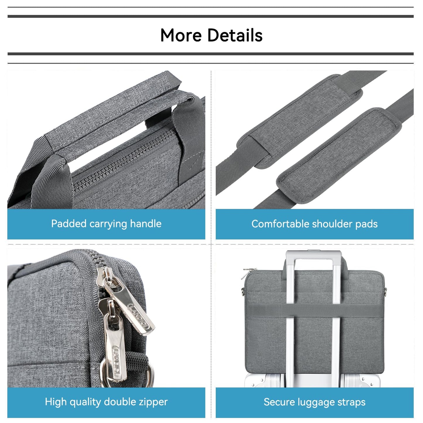 LANDICI 360° Protective Laptop Bag Case 14-15 Inch with Shoulder Strap & Handle, Waterproof Computer Sleeve Cover for MacBook Air/Pro 15, Chromebook 14, Slim Briefcase for Men Women, Grey