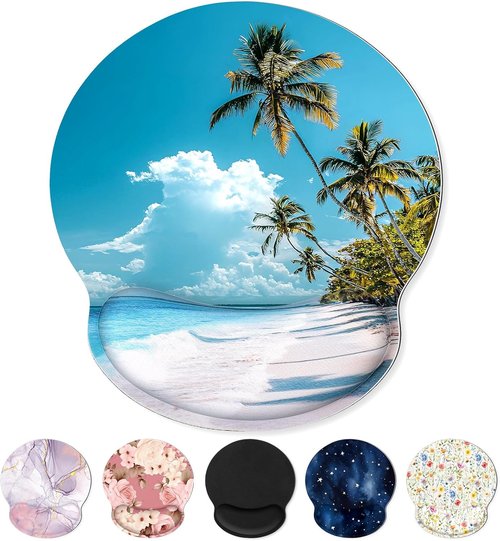 KONVINIT Ergonomic Mouse Pad - Comfortable Wrist Rest & Non-Slip Base | Small Beach Design for Office