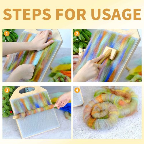 HAND U JOURNEY 9.8 Inch Wool Blending Board - Durable Wooden Backing, Fine 6.5 PPI Card Cloth, Includes 2 Dowel Rods for Easy Drafting & Rolag Removal.