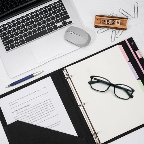 Vienrose 3 Ring Binder 1 Inch Rings Durable Faux Leather Binder Easily Holds 175 Sheets, Professional Portfolio Organizer, Dividers with Tabs for Office, School, Home