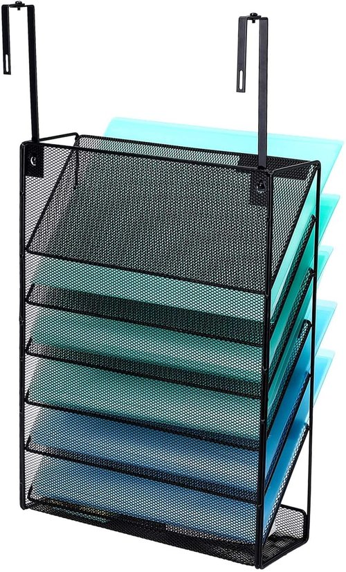 Delifox 7-Compartment Wall Mounted Hanging File Organizer Cubicle Wall File Holder Vertical Document Organizer for Office Home, Black