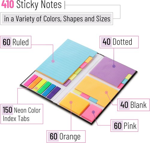 Mr. Pen Sticky Notes Set - 410 Pack of Colorful Planner Dividers & Book Tabs for School & Office