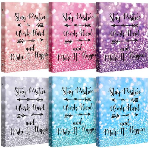 Colarr 6 Pack 3 Ring Binder Cute Decorative 1 Inch Round Rings for A4 Letter Size 8.5'' x 11'' Sheet Protectors and Paper Binder Organizer with Pocket for School Office Supplies(Positive)