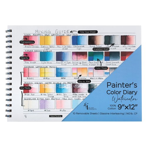 HG Art Concepts Painters Color Diary - 9x12 140lb Spiral-Bound Acid-Free Color Swatch Book with 10 Pages for Watercolor & Mixed Media - 2 Pack