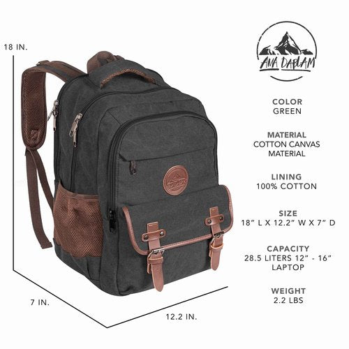 Ama Dablam Premium Original Canvas Backpack | Durable Zippers | Strong Stitching | College Travel | 17”Laptop | 35L [Charcoal Black]