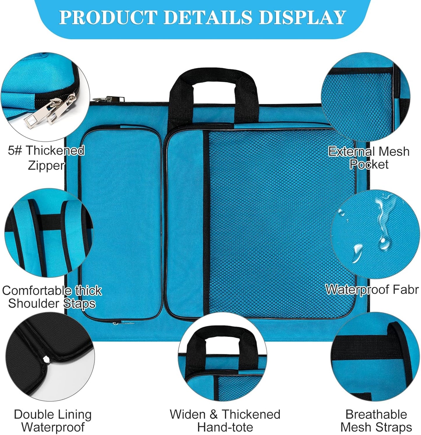 TreochtFUN Art Portfolio For Kids - 15x18 Inch Artist Bag Organizer | Blue Storage for Drawing Lessons