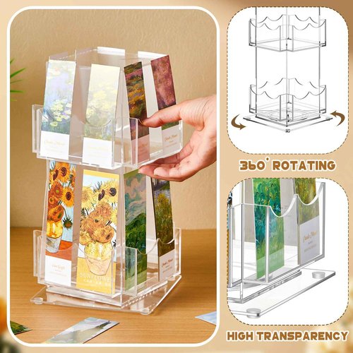 Marsui 2 Tier Rotating Bookmark Display Stand, 4 Sided Bookmark Sticker Holder, 360° Rotating No Assembly Required Clear Acrylic Sticker Holder for Vendors, Retail, Showcase, Tradeshow, 12.6" x 5.9"