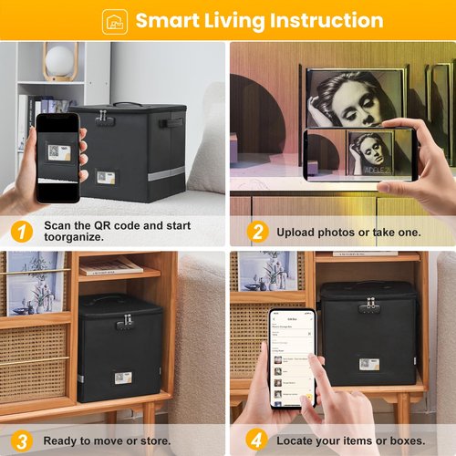 Vinyl Record Storage Box with Smart Labels,Fireproof Record Crate Collapsible Waterproof Album Storage with Lid for LP Album Collection,100+ Single Records Combination Lock Black