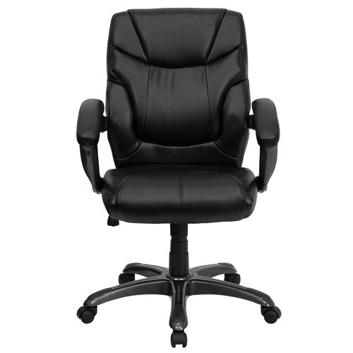 Flash Furniture Megan Mid-Back Black LeatherSoft Overstuffed Swivel Task Ergonomic Office Chair with Arms