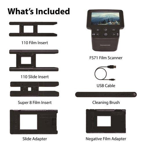 Magnasonic All-in-One 24MP Film Scanner with Large 5" Display & HDMI, Converts 35mm/126/110/Super 8 Film & 135/126/110 Slides into Digital Photos, Built-in Memory (FS71)