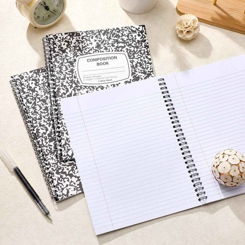 Jetec 24 Pack Spiral Composition Notebooks Bulk College Ruled Black Marble Hard Cover Composition Notebook 9-3/4 x 7-1/2 Inches College Office Supplies 100 Pages