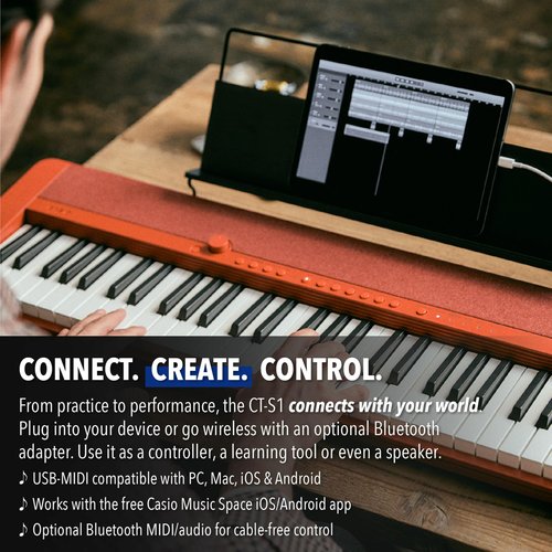 Casio Casiotone CT-S1 – 61-Key Touch-Sensitive Retro Keyboard | Sleek, Portable Design for Beginners to Pros | Stereo Grand Piano + 60 AiX Tones | USB-MIDI Connectivity | Black