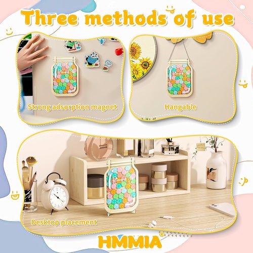 HMMIA Personalized Magnetic Reward Jar, Smiley Faces Jar with Colorful Letter Stickers, Ideal for Classroom Reward System, Home Chore Chart, Positive Behavior Training (42PCS Smiley)
