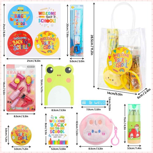 LiYiQ 251 Pcs Back to School Stationery Set for Kids, Back to School Supplies Stuff, Pvc Bags Colorful Pencils Erasers Notesbook Stickers for Classroom Goodie Bags Rewards Prizes