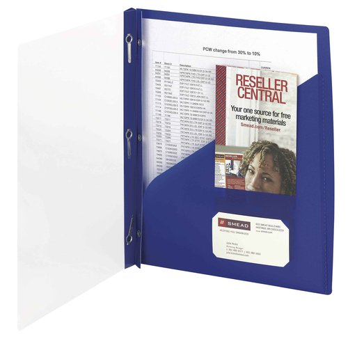 Smead Clear Front Poly Report Cover, Three Double Tang Side Fasteners, 1/2" Capacity, Letter Size, Dark Blue(86011), (Pack of 10, 50 Count Total)