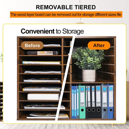 TQVAI Wood Literature Organizer, 36 Slots Classroom Mailbox with Adjustable Dividers, Mail Sorter Organizer Countertop Vertical Heavy Duty Office Mailbox Cubbies, Antique