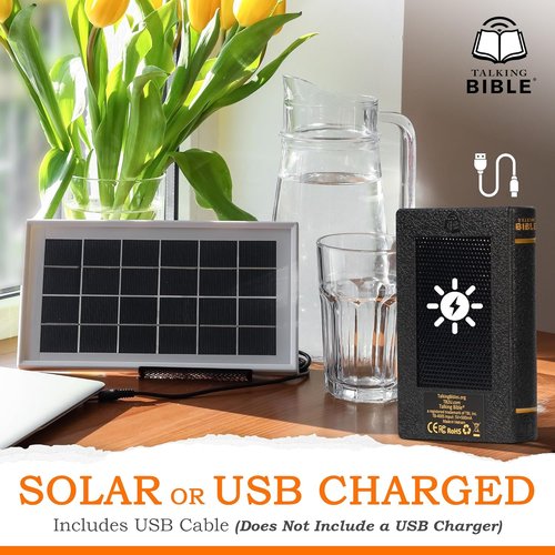 Electronic Holy Bible Audio Player - Solar Powered & USB Rechargeable | ESV for Seniors, Kids & The Blind - Black