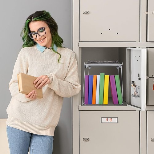 Cumule Grey Locker Organizer Accessories Kit with Locker Shelf, Mirror, Pen, Pen Holder, Whiteboard, Blanket, Round Magnet, Hook for Back to School Essentials and Work Locker Organizers