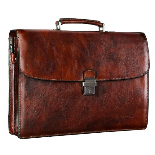 Banuce Premium Vintage Gradient Full Grain Italian Leather Briefcase for Men with Lock Legal Attorney Lawyer Briefcase 15.6 Inch Laptop Bag with Luggage Strap Brown