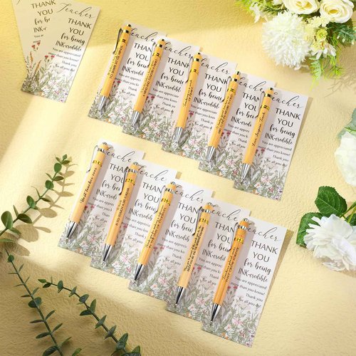 Spakon 80 Set Teacher Appreciation Gifts Include 80 Bamboo Pens and 80 Cards with Gold Cable Tie for Teachers' Day Teacher Appreciation Week Gift Staff Team Office School Supplies