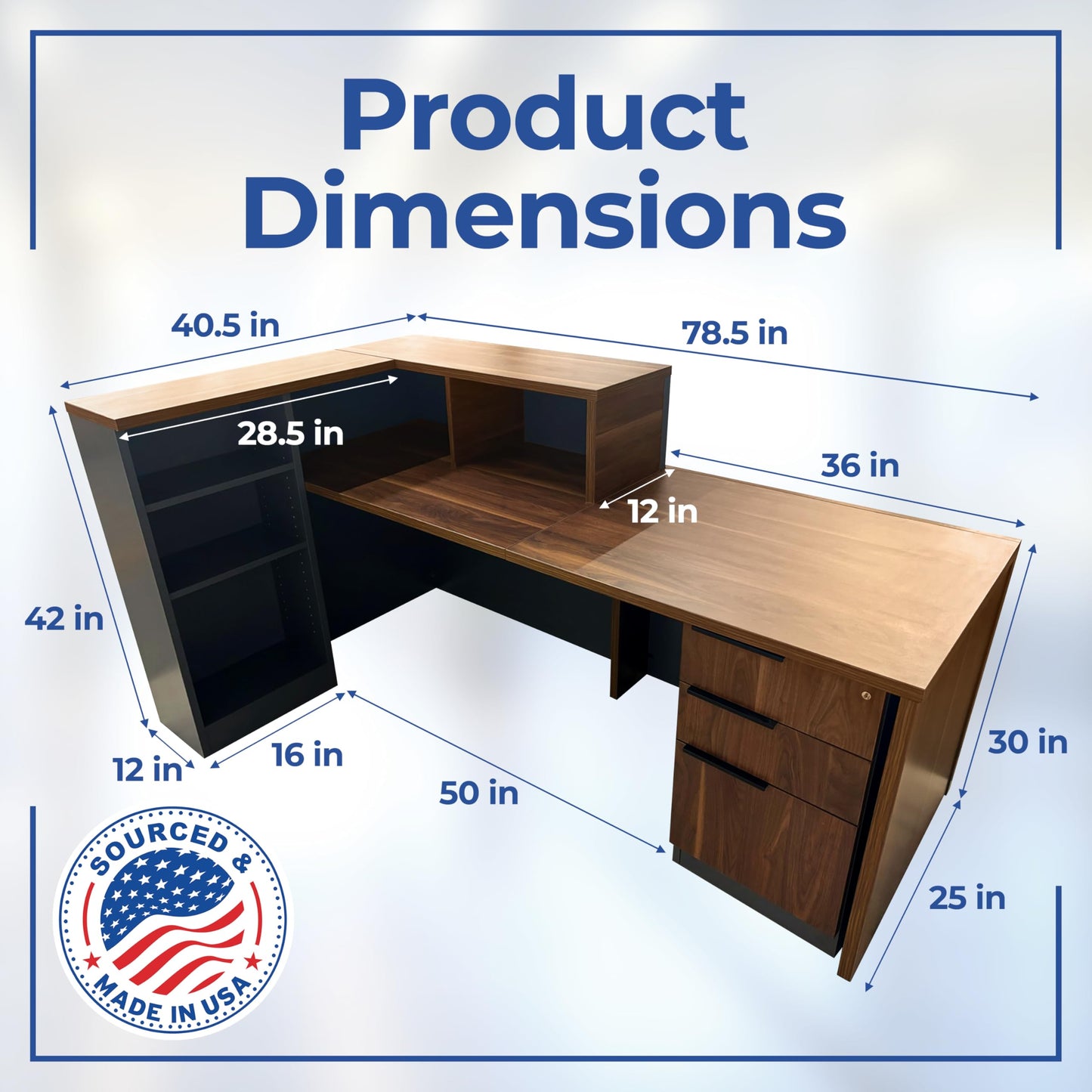 OfficeSimpli L Shaped Reception Desk with Counter - 78.5x40.5x42 Inch - Made in USA, Ship Mostly Assembled, L Shape Front Desk Reception Counter with Shelf Storage, Lockable Drawers for Office & Lobby