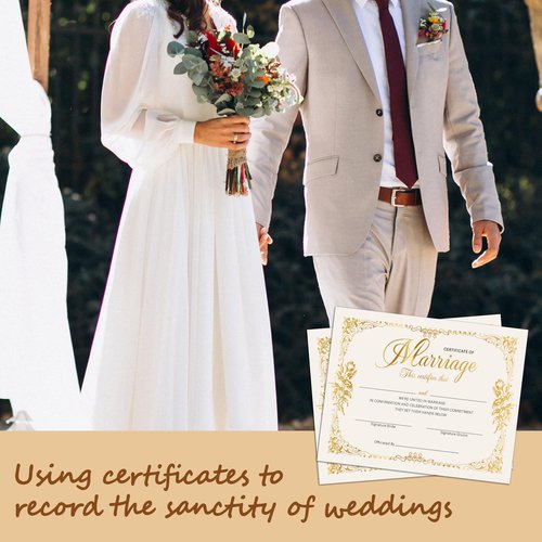Marriage Certificates with Gold Foil Edges - 8 x 10 Inches Blank Certificate Paper Wedding Certificates Blank Marriage Certificate for Wedding Ceremony Proposals - A10