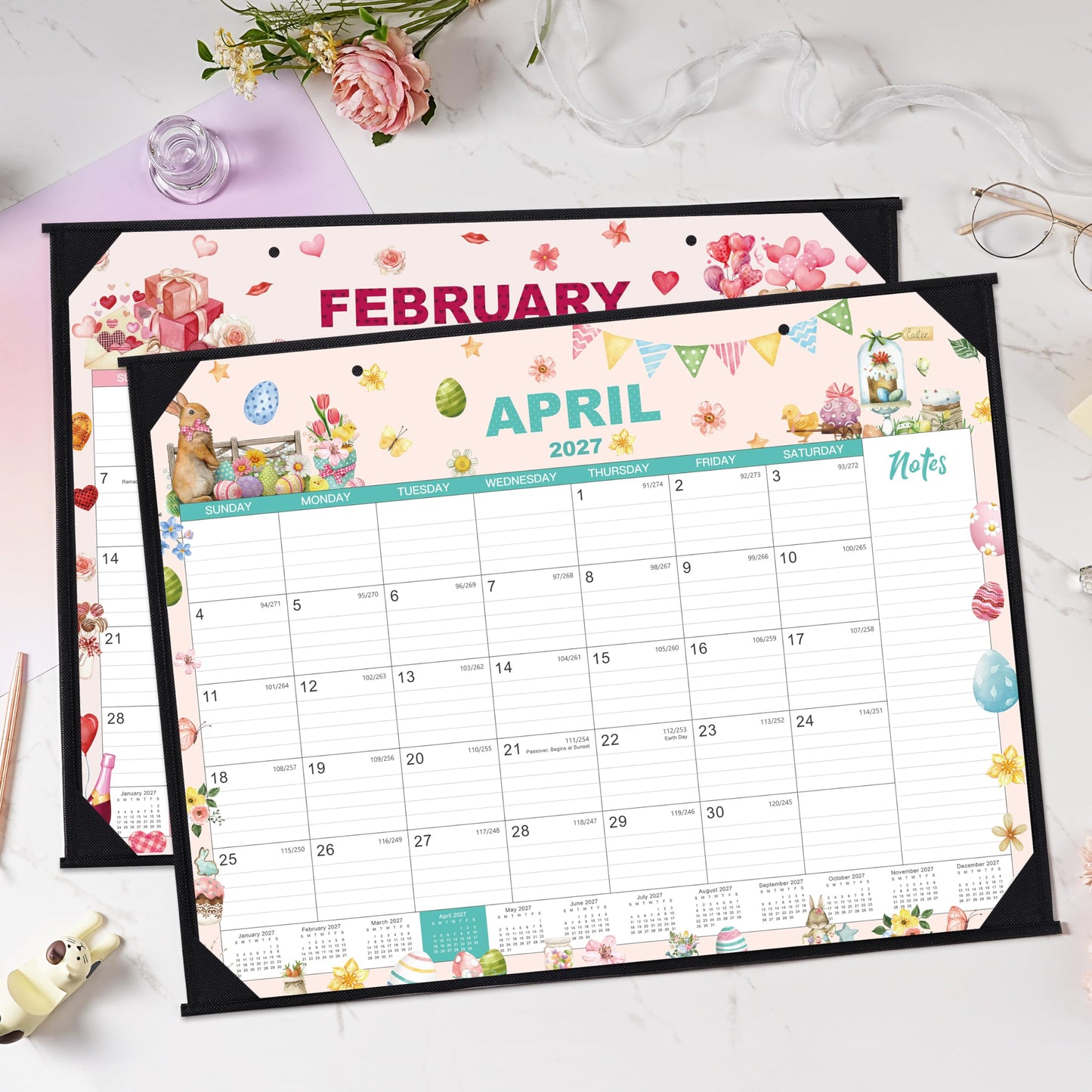 2026-2027 Desk Calendar - Large Desk Calendar 2026-2027, Jul.2026 - Jun.2027, 22" x 17", 12 Months Desktop Calendar with Corner Protectors, Desk Pad, Large Ruled Blocks - 12 Different Themes