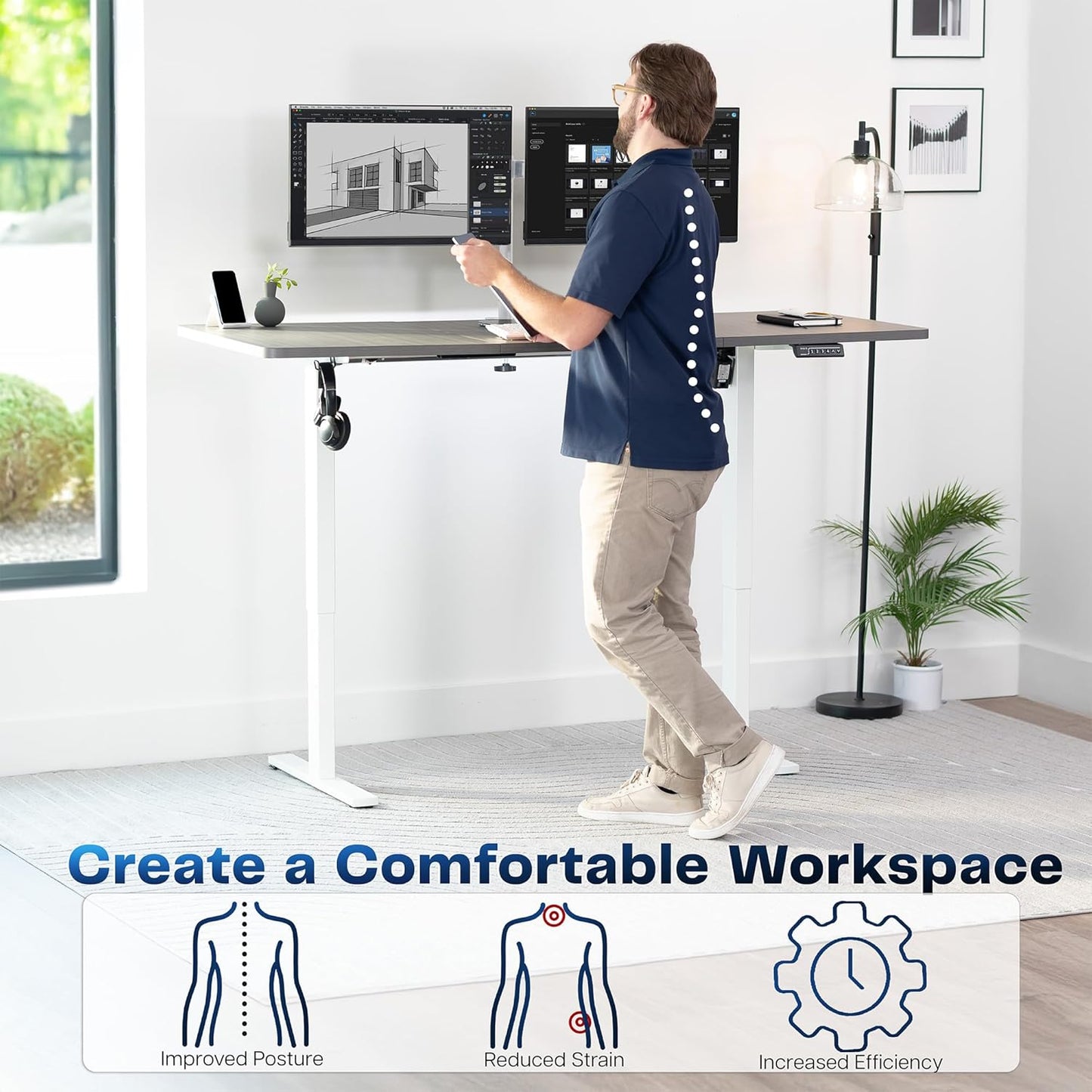 VIVO Electric Standing Desk - Memory Height Adjustment, 71"x30", Dark Gray Top & White Frame, 220 lbs Capacity