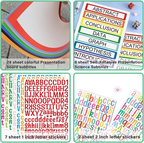 LonlyEagle Self-Adhesive Science Fair Board Supplies - 37 Colorful Sheets for Projects & Presentations