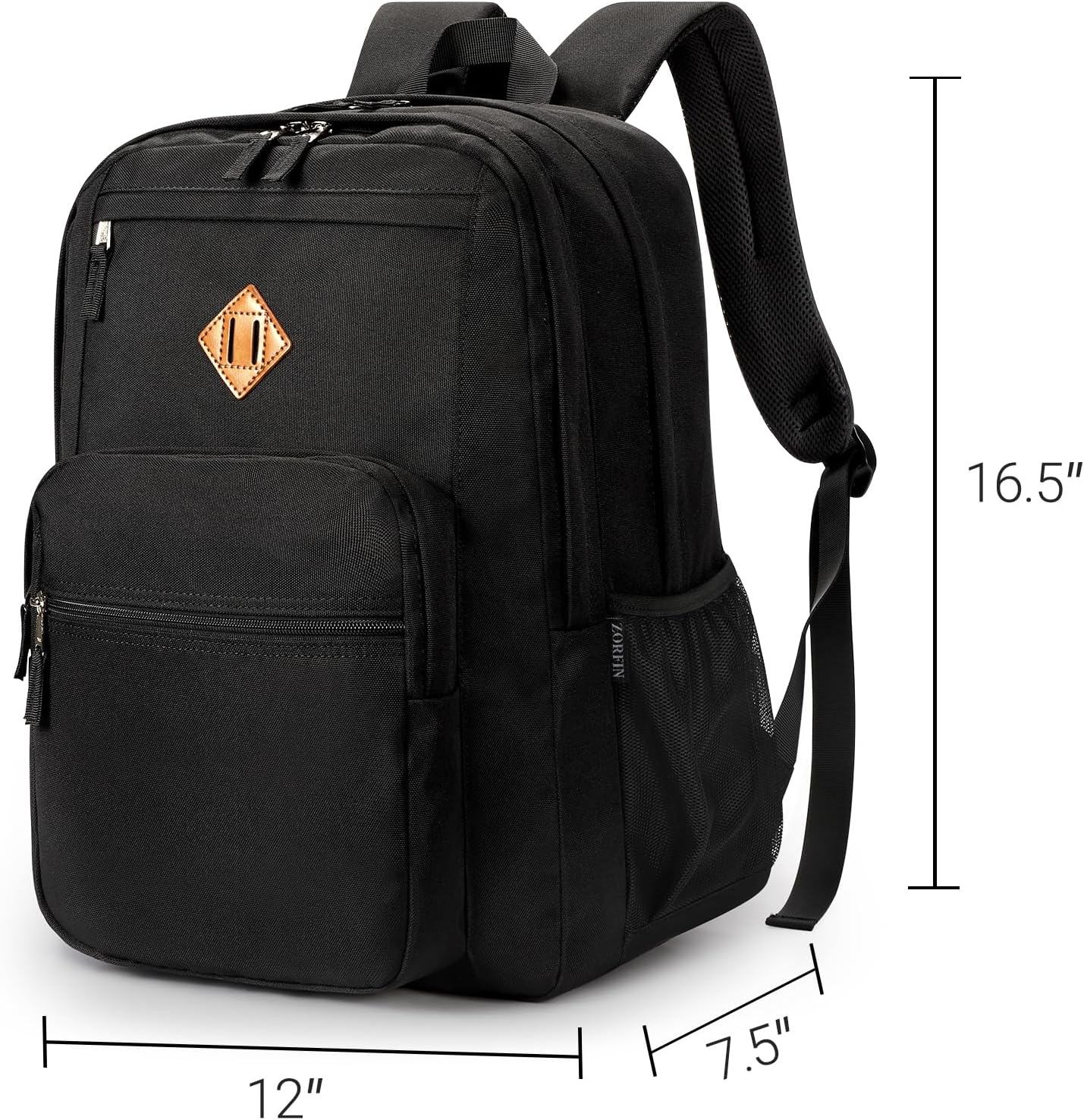 ZORFIN 26L Black Backpack - Water Resistant College & Travel Bookbag for All-Day Comfort