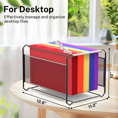 FUCDTEFC Hanging File Organizer, Mesh File Folder Organizer, Steel Letter Size Hanging File Folder Frames Filing Box for Desk Storage, Desktop File Organizer for Office, Home, School