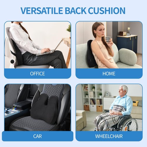 Zickskt Lumbar Support Pillow for Office Chair and Car Seat - Memory Foam Back Cushion Improve Sitting Posture & Back Pain Relief, Lumbar Support Cushion with Adjustable Strap & Non-Slip