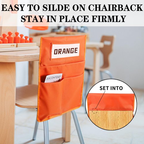 moopok Chairback Buddy Pocket Chart, Chairback Buddy Pocket Chair Pockets for Classroom with 3 Pockets and 1 Student Name Tag, Chair Pockets Organizer