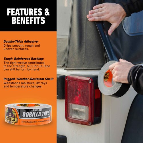 Gorilla Duct Tape, Black Tape, 1.88" x 35 yd (Pack of 2) - Heavy Duty and Weather Resistant for Indoor or Outdoor