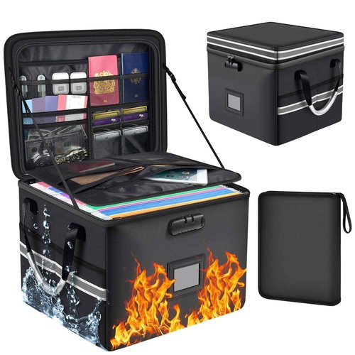 5200°F Upgraded Fireproof Document Box & Fireproof Expanding File Folder, 2 Layer File Cabinet Organizer with lock,Collapsible Water Resistant Storage for Hanging Letter/Legal Folder Home Office-60L