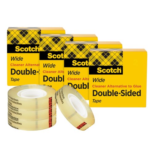 Scotch Double Sided Tape, 1 in. x 1296 in., 1 Roll (Pack of 4)