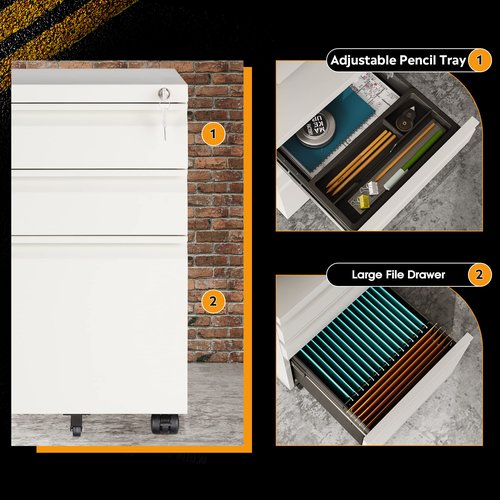 DEVAISE 3-Drawer Mobile File Cabinet (Under Office Desk), Assembled Except Casters, Fits Letter/Standard Sizes, White