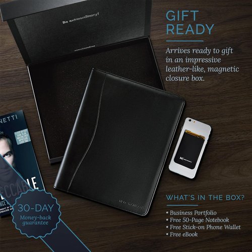 NERO MANETTI Leather Portfolio Folder - Professional PU Leather Notepad Holder for Resumes | Executive Padfolio for Men & Women