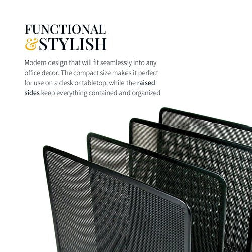 Artistic Contemporary Mesh Metal Desktop File Sorter for Neat and Organized Surfaces in Office, School, and Home, Black