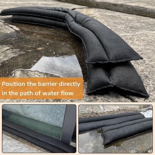 5 Pcs Water Activated Barrier for Flooding 5 FT x 7.8 Inch Absorbent Flood Barriers for Home Sandless Sandbag Reusable Water Diverter for Door Garage Basement Prevention Rain Hurricane