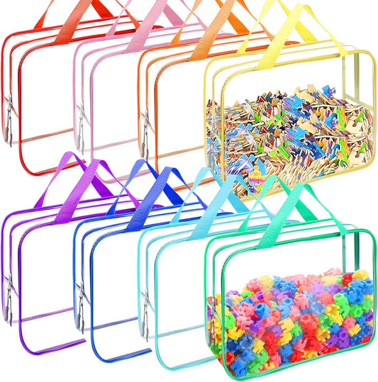 Skiennix Large Toy Storage Bags - 8 Color Reusable Clear PVC Organizers with Zipper for Games & Accessories