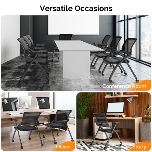 wenyuyu PRO, Stackable & Foldable Conference Room Chairs with 2X Thick Cushion, Lumbar Support, Armrest - Mesh Bouncing Back for Office Meeting, Conference, Training Room Chair 1 Pack
