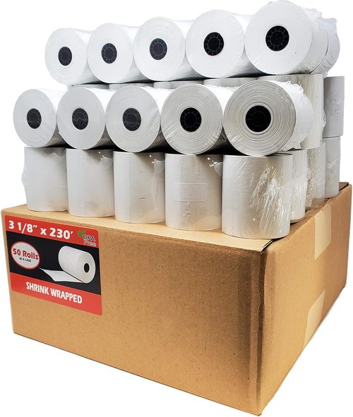 BuyRegisterRolls Thermal Paper Receipt Rolls - 500 Rolls, 3 1/8" x 230", BPA Free, Premium German Quality