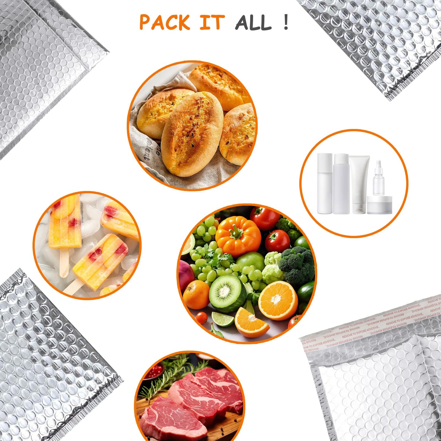 MUXHEL 25Pcs Thermal Bubble Mailer 9.5" x 11", Waterproof Metallic Foil Mailing Envelopes, Self-adhesive Insulated Shipping Bags for Perishable food, Cosmetics, Pharmaceuticals