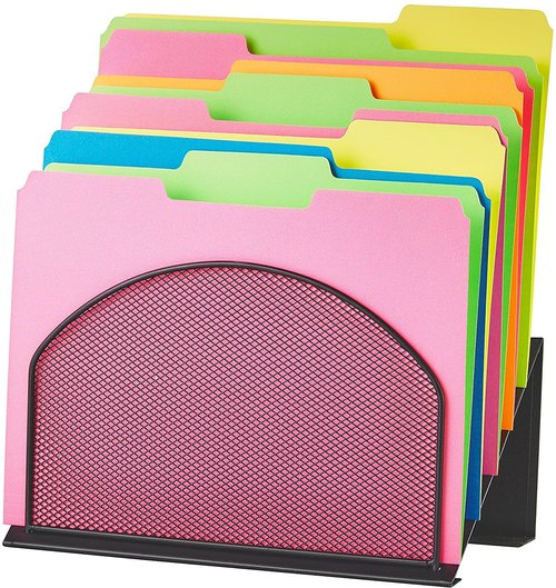 Adir Mesh Desktop File organizer - Mail Sorter Paper Folder Holder with 5 Inclined Dividers For Home Office Or Any Desktop (Black)