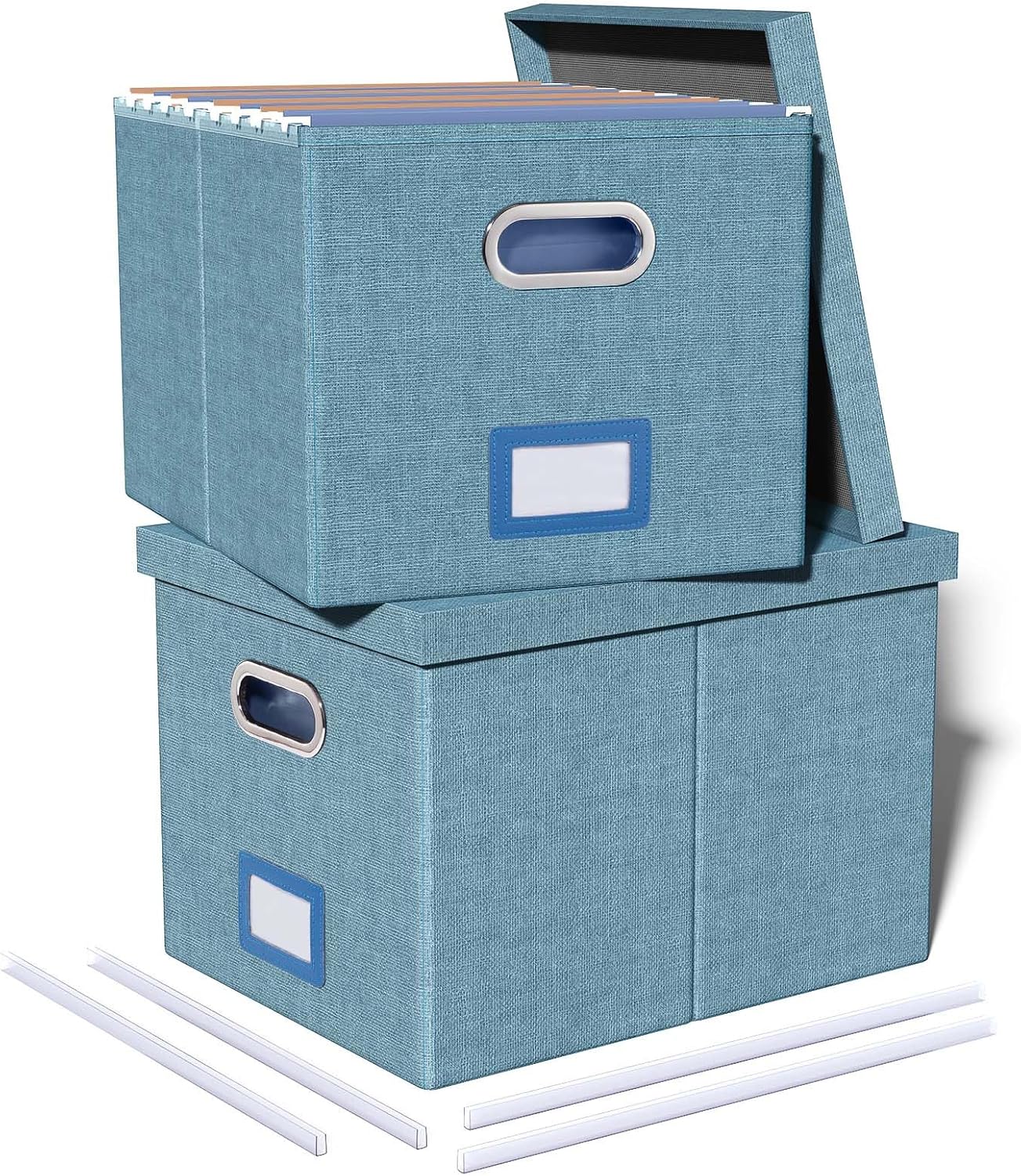 Skiennix File Storage Organizer - Portable Filing Box with Lid for Letter/Legal Documents | Dark Blue - 2 Pack