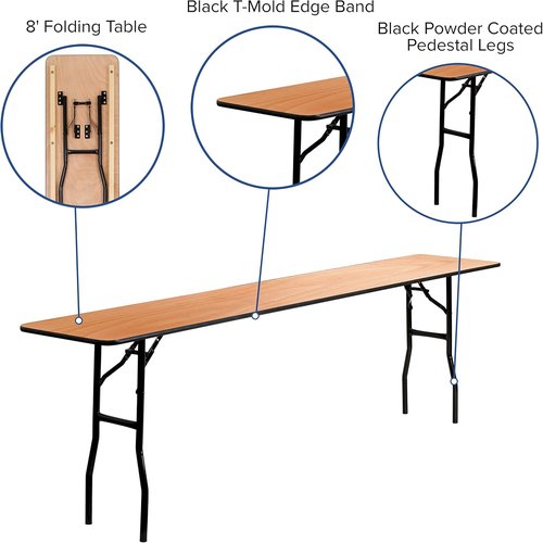 Flash Furniture Gael 8' Rectangular Wood Folding Training Table - Smooth Clear Coated Finish, Natural