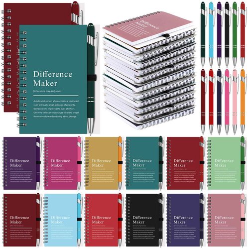 Fullhawl 24 Sets Difference Maker Gifts Employee Appreciation Gifts Bulk Inspirational A6 Spiral Notebook Motivational Journals with Pen for Women Men Coworker Team Staff Christmas(Vibrant Color)