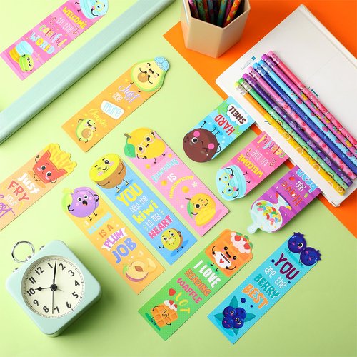 Teling 60 Pcs Inspirational Scented Pencils and Scented Bookmarks Sets Funny Smelly Pencils with Eraser Theme Bookmarks Cute Stationery Bulk for Reading Rewards Party Favors(Cute)