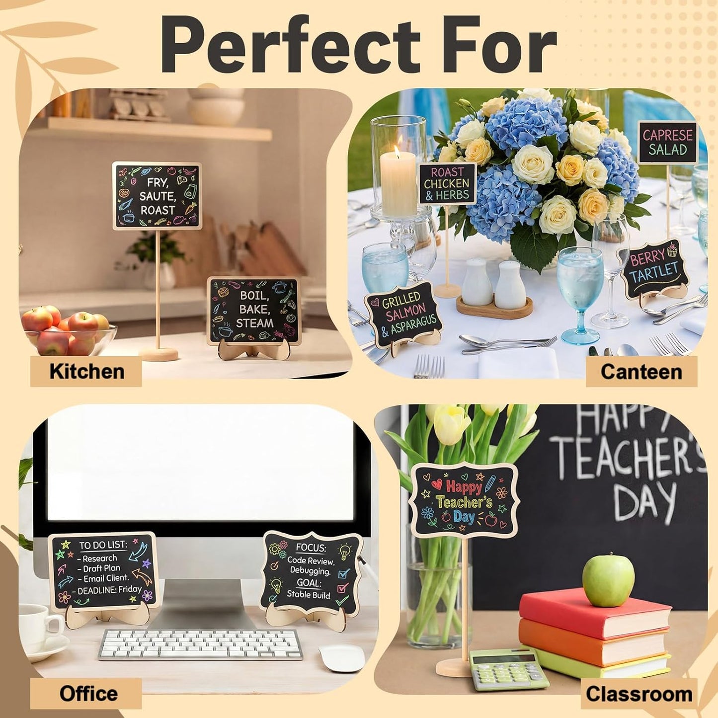Skiennix Mini Chalkboard Signs - 24 Pack with Stands for Food, Table Numbers & Event Decor